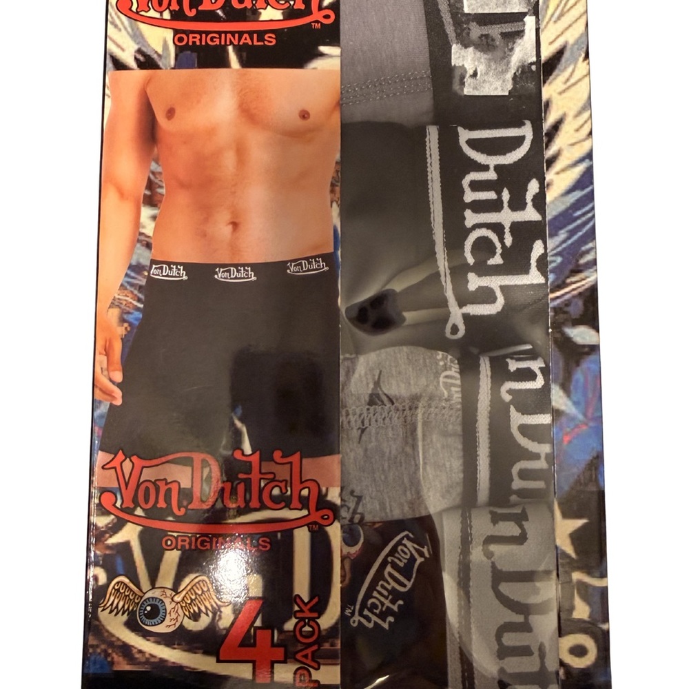 Von Dutch Y2K Black Men's Boxer Briefs with Branded Waistband - 4 Pack